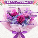 Preserved Flowers Bouquet, Flowers For Delivery,Handmade Purple Rose Bouquets Lasting 3-5 Years, Luxury Gift Box,Birthday Flowers Gifts For Women Mom Grandma Wife Friends