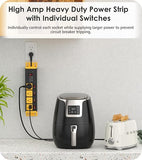 20A Heavy Duty Power Strip Individual Switches 12 Gauge Short Flat Cord Yellow
