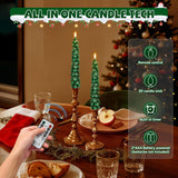 4 Pack Flameless Christmas Tree Candles With Remote, 9.8β Led Battery Operated Taper Candles, Green 3D Flickering Candlesticks For Holiday Home Decoration (Green)