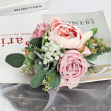 Set Of 2 Bridesmaid Bouquets, Artificial Silk Wedding Flower Arrangements For Party Ceremony Anniversary Marriage Proposal Bridal Shower Decorations - Dusty Pink