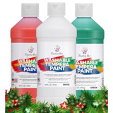 Washable Paint For Kids, Holiday Colors (Red, Green, White - 16 Oz Each) Washable Tempera Paint, Paint For Schools, Classroom Paint, Non-Toxic Kids Paint Set Finger Paint - Christmas Gift - 3 Pack