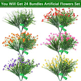 24 Bundles Artificial Flowers Outdoor,No Fade Fake Plastic Flowers Faux Plants For Decoration Hanging Planters Indoor Outside Garden Porch Window Box Home Farmhouse Wedding