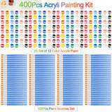 400 Pcs Mini Paint Acrylic Set For Adults, 12 Colors Acrylic Bulk Paint Kit With Paint Brushes For Canvas Clay Model Crafts Paint Party Favors Halloween Painting Supplies