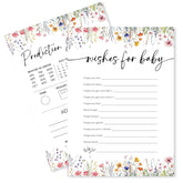 Wild Floral Baby Shower Game - Wishes For Baby,Prediction And Advice - 2 Games,30 Pcs Double Sided Theme Game Cards For Boy Girl, Gender Reveal Game, Baby Shower Favor And Decorations - A01