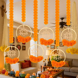 5 Pcs 69.6 Inch Diwali Artificial Marigold Garland With Lotus Wood Bead Hanging For Decoration Artificial Flowers Long Strands Indian Pooja Ganesh Decor For Indian Wedding Pooja Christmas Party