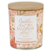 Natural Soy Wax Essential Oil Infused Scented Glass Jar Candle For Women: Wildflowers Grow Inspiring Scripture, Wood Lid, Clean Cotton Wick, Pink Florals, Honeycrisp Orange Scent