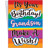 Grandson Birthday Card - Large Card Opens To 10" X 7.75" - Made In Chicago - Super Colorful Birthday Design - Premium Envelope & Sturdy Mailer 95788