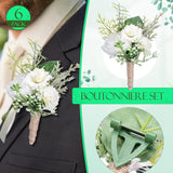 12 Pcs Wedding Corsage And Boutonniere Set Artificial Rose Wedding Corsage Wristband With Pins For Prom Men Bride Party Accessories Groom Groomsmen Bridesmaids Women (Retro,White)