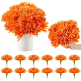 12 Pcs Artificial Marigold Flowers With Stems Mexican Orange Crepe Paper Flowers Centerpieces For Day Of The Dead Halloween Diwali Mexican Fiesta Party Decor