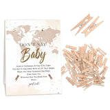 Travel Baby Shower Games, Don'T Say Baby Game For Baby Shower (One Sign With 50 Mini Clothespins), World Map Theme Baby Shower Decorations, Gender Reveal Game-Dsbb27