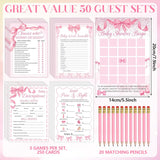 321 Pcs Pink Bow Baby Shower Games Party Bulk For Guests- 1 Don'T Say Baby Wooden Sign,50 Pink Bow Clothes Pin,250 Bingo Games Cards,20 Pencils,Guess Who Mommy Or Daddy Price Is Right Birthday