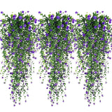 Artificial Hanging Flowers, 3 Pcs Fake Hanging Plants Artificial Vines For Outdoors, Fake Ivy Vine Uv Resistant No Fade Faux Plants For Indoor Outside Garden Patio Yard Greenery Decoration (Purple)