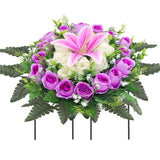 Artificial Cemetery Flowers,Grave Decorations Handcrafted Fake Birthday Flowers Cake,Silk Memorial For Cemetery For Headstones Decoration ? (Purple)