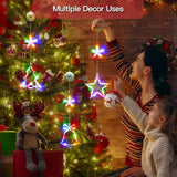 Christmas Window Lights Decorations, 3Pcs Tree-Jingle Bell-Star Shaped Xmas Lights Battery Powered With Suction Cups & T