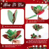 15 Pcs 3 Size Velvet Christmas Poinsettia Flowers Magnolia Glitter Artificial Flowers Ornaments Poinsettia For Christmas Tree Wreath Garland Wedding Holiday Decor(Red And Green)