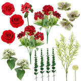 Artificial Flower In Black Glass Vase, Red Roses,Carnations, Orchids, Artificial Roses In Vase,11 X 11 X 16 Inches (Bgv-Red)