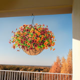 Artificial Fake Hanging Plants Flowers Basket, Faux Silk Daisy In Planter Realistic Uv Resistant For Outside Home Patio Balcony Yard Mums Autumn Outdoor Decoration (Orange Brown)