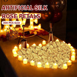 300Pcs Gold Artificial Silk Rose Petals Fake Rose Flower Petals For Valentines Romantic Night Wedding Proposal Anniversary Party Decorations(Gold)