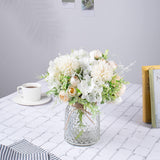 Artificial Led White Rose Flowers With Glass Vase, Remote Control Led Light, Flower Arrangement For Table Centerpiece, Home Office Wedding Decoration