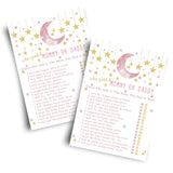Twinkle Little Star Baby Shower Game For Girls - 25 Guess Who Mommy Or Daddy Game Cards - Fun Guessing Activities For Guests - Star And Moon Theme In Pink