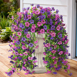 Artificial Hanging Flowers For Outdoor, 2Pcs Fake Flowers Faux Silk Daisy With Eucalyptus Leaves, Uv Resistant Aritificial Flowers For Spring Home Patio Yard Porch Decor (Double Purple)