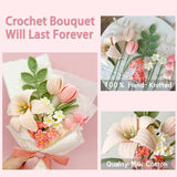 Handmade Crochet Rosetulip Lily As A Gift For Lover, Family,Friends. Crochet Bouquet, Crocheted Yarn Flowers, Artificial Flower Finished Bouquet (Pink).