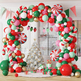 Christmas Balloon Garland Arch Kit, 161 Pcs Red Green White Pink Metallic Gold Balloons Candy Cane Foil Balloons For Xmas Christmas Party Decorations Candy Theme Birthday Baby Shower Supplies