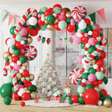 Christmas Balloon Garland Arch Kit, 161 Pcs Red Green White Pink Metallic Gold Balloons Candy Cane Foil Balloons For Xmas Christmas Party Decorations Candy Theme Birthday Baby Shower Supplies
