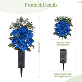 Cemetery Flowers For Grave Decorations: 2 Pcs Royal Blue Artificial Rose Hydrangea Christmas Flower Arrangements Silk Funeral Floral Bouquet With Vase For Outdoors Gravessite Decor