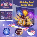 50Th Birthday Cards Pop Up 3D Cake - Fireworks Lights & Music & Blowable Candle Card Funny Happy 50Th Birthday Card Gifts For Women, Men, Mom, Grandma, Wife, Sister, Friend