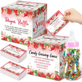 102 Pcs Pink Strawberry Diaper Raffle Tickets Box Game For Baby Shower With Pink Strawberry Diaper Raffle Card Guess Candy Game For Baby Shower Gender Reveal Party Decoration Table Centerpiece
