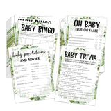 Baby Shower Games Set, Baby Predictions, Oh Baby, Baby Trivia Game, 4 Baby Games For 25 Guests, Girl Boy Eucalyptus Baby Shower Decorations, 001