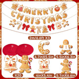 Merry Christmas Banners Gingerbread Theme, Pre-Strung Xmas Party Decorations, With 20 Pcs Gingerbread Men Hanging Swirls For Office Celebrations, School Events, Home Holiday Indoor Decor