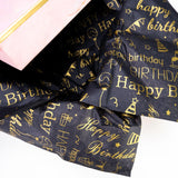 Large Black Gold Birthday Tissue Paper, 20" X 28", Black With Gold Happy Birthday Design For Gift Bags, 30 Sheets