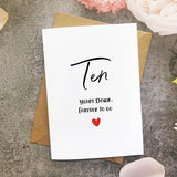 10Th Anniversary Card, Ten Years Down Forever To Go, Romantic Valentines Day Wedding Card For Husband Wife