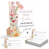 Wildflower Guess How Many Candies Are In The Jar Game, Pack Of 1 Wooden Tabletop Sign With Stand And 50 Guessing Cards, Floral Baby Shower Game, Gender Reveal Party Decorations - Wv17