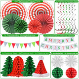 Christmas Party Decorations - Reusable Indoor Decor Kit With Merry Christmas Sign Banner, Pennant Banner & Hanging Paper Tissue Fan Tree Garland