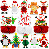13Pcs Christmas Party Decorations, Christmas Honeycomb Centerpieces For Tables, Xmas 3D Table Decorations With Santa Claus Snowman For Merry Christmas Party Supplies Indoor Home Holiday Sign