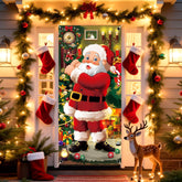 Christmas Door Cover, 79X35Inch Santa Claus Fabric Hanging Banner Door Sign Santa Background For Christmas Door Decorations Home Office Decor