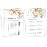 50 Pack Of Bridal Shower Games, Honey-Do-List And Would She Rather Floral Modern Minimalistic Design.