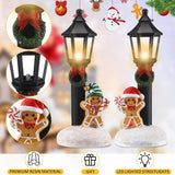 2 Pcs Christmas Lighted Table Decor 10" Resin Figurine Table Centerpiece With Light Up Streetlights Battery Operated Xmas Mini Street Statue Glow For Home Fireplace Shelf(Black Streetlight)