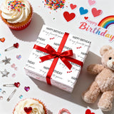 Birthday Wrapping Paper Roll, “Happy Birthday To My Favorite Person” Design With Red Hearts, Cute Minimalist Gift Wrap For Adults, Friends & Loved Ones, Mini Roll 17 In × 16.4 Ft