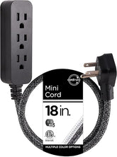Mini Power Strip 3 Outlets 18 Inch Braided Extension Cord Compact Outlet Extender White