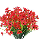 12 Bundles Artificial Flowers Outdoor Uv Resistant Fake Flowers No Fade Faux Plants Garden Porch Window Box Decorating (Deep Red)