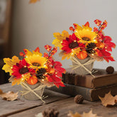 Thanksgiving Table Decor Centerpieces: 2 Pcs Fall Flowers Artificial For Decoration With Light Timer - Fake Autumn Sunflowers Silk Floral Arrangements For Home Tabletop