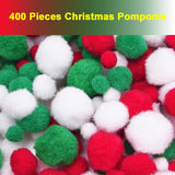 Christmas Pom Poms Pompoms For Art Crafts Gift Decorations, Red Green White, 400 Pieces