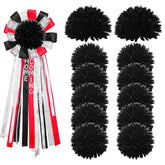 12 Pcs Homecoming Mum Flower - 6.5 Inches Artificial Silk Mums Accessories Kit Diy Crafts For Back To School Homecoming Week Party Decorations (Black)