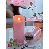 Large Pink Flameless Candles Pack Of 2- Real Wax Pillar Candles With 3D Realistic Flame-Rose Scented-Dia 3.15X 7 Inch,Brightness Control, Well For Varentine Day,Home Decor.Wedding,Camping