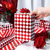 Checkered Wrapping Paper Roll - Red Metallic Foil Diamond & Stripe, Reversible Classic Pattern Gift Wrap For Birthday, Mothers Day, Fathers Day, Wedding, Christmas, Anniversary - Mini Roll - 17 In X 33 Ft