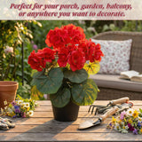 4 Pack Artificial Geranium Flowers For Outdoors Red Silk Flower Uv Resistant Fake Plants Realistic Faux Flowers Outside For Home Kitchen Garden Patio Table Centerpiece (Red)